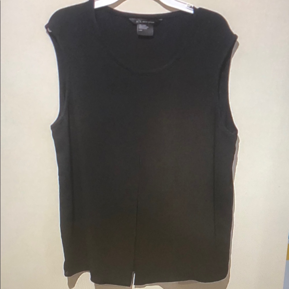 ❤️ ARMANI EXCHANGE SLEEVELESS TOP - SPLIT FRONT CHIFFON OVERLAY, LARGE